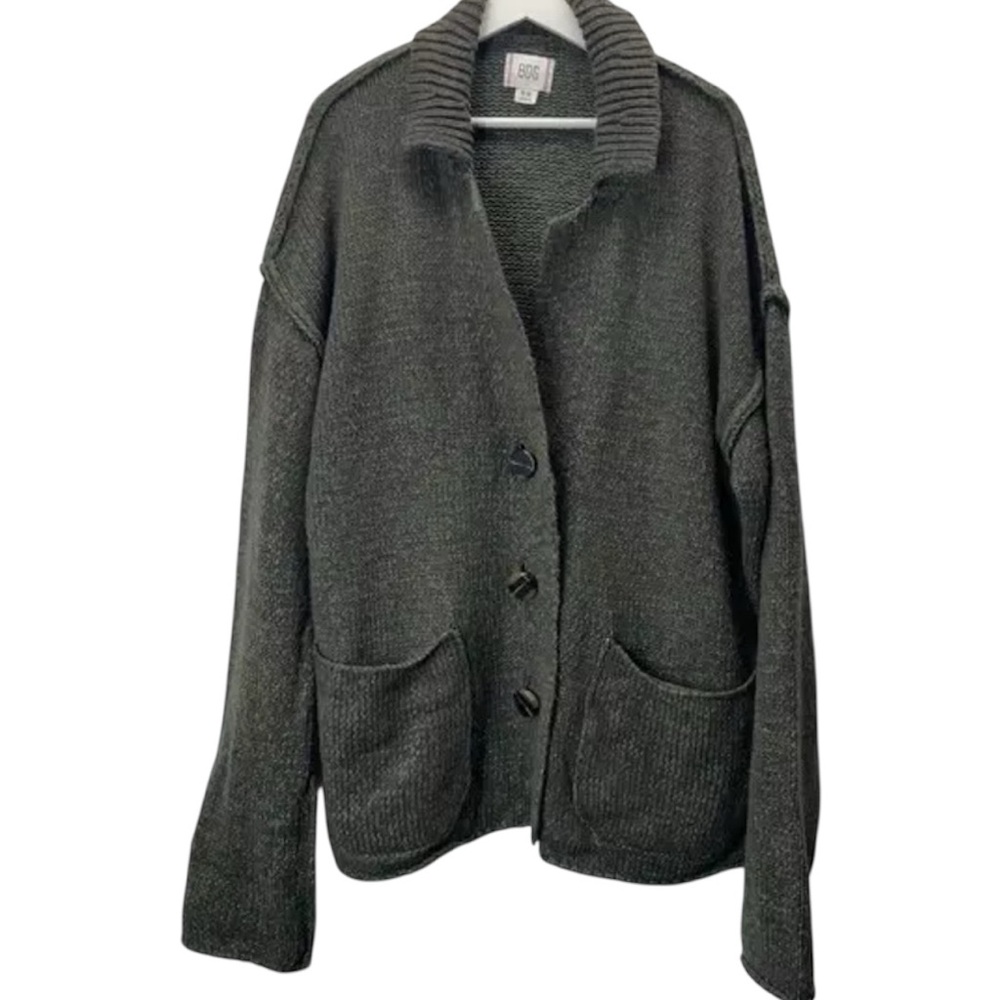 BDG Size S Dark Green Cozy Button-Up Cardigan Sweater